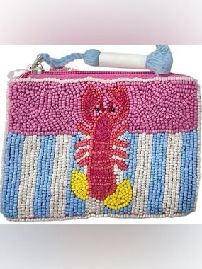 NEW America & Beyond Coastal Lobster Stripe Beaded Coin Purse